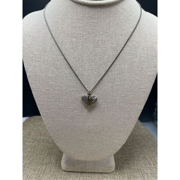 Brighton Acoma Two-Tone Reversible Line Detail Petite Heart Pendant Necklace - Picture 1 of 6